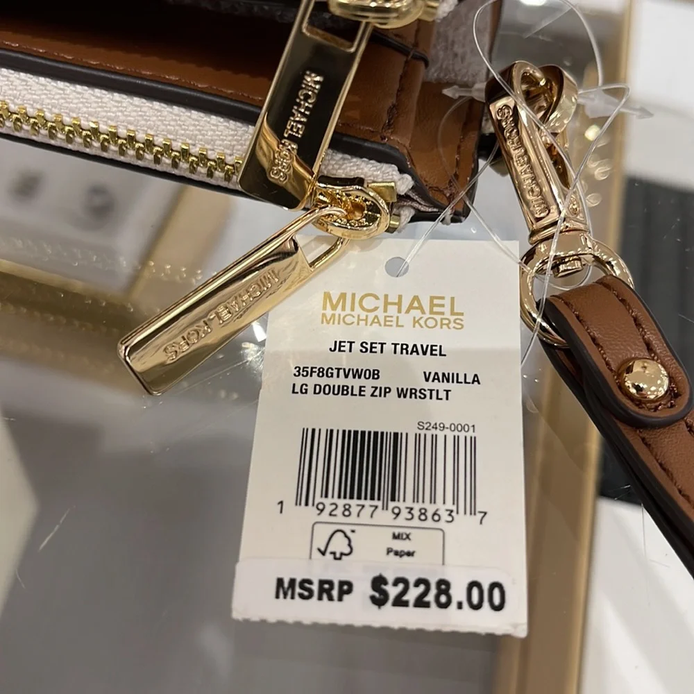 Michael Kors Jet Set Travel Large Double-Zip Wristlet-Wallet-PhoneHolder Vanilla